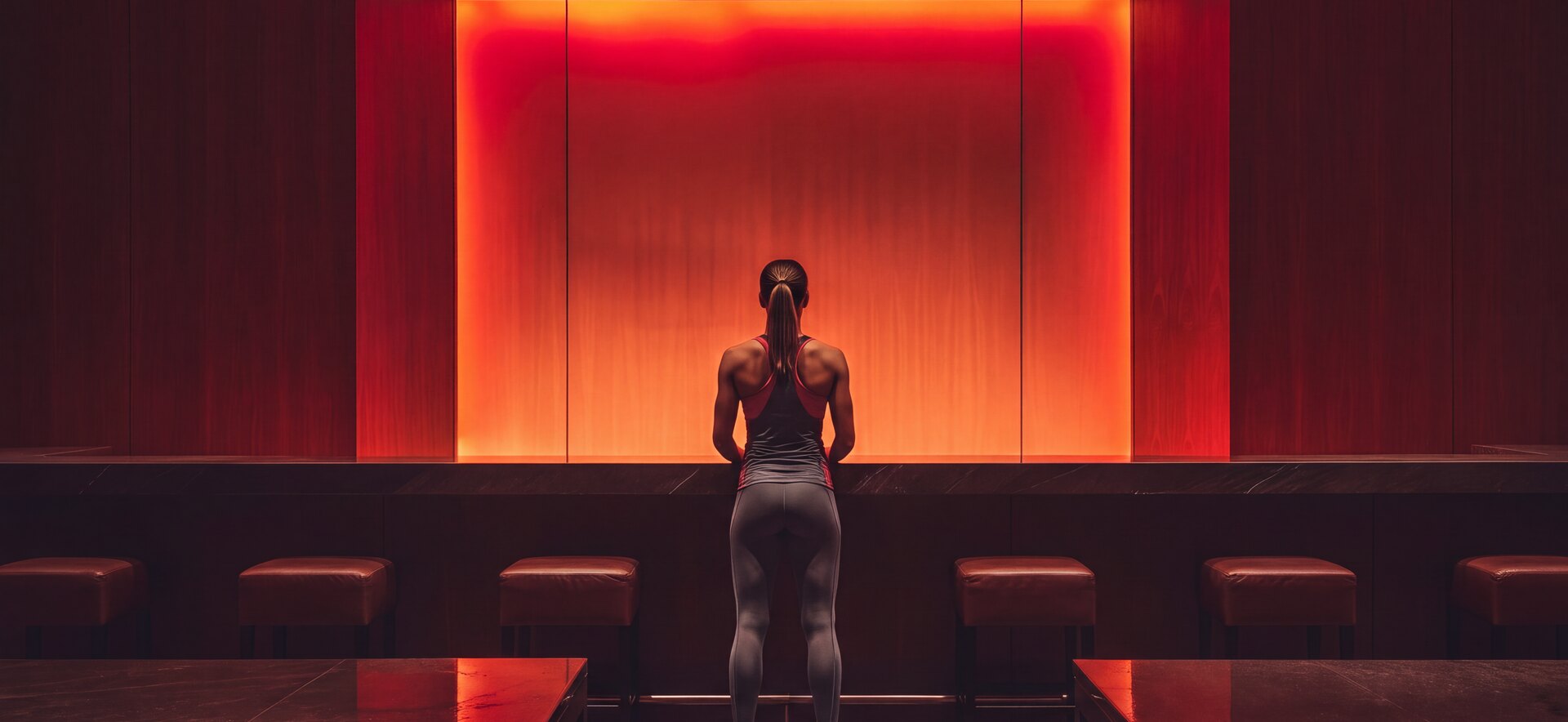 An athlete before a red wall