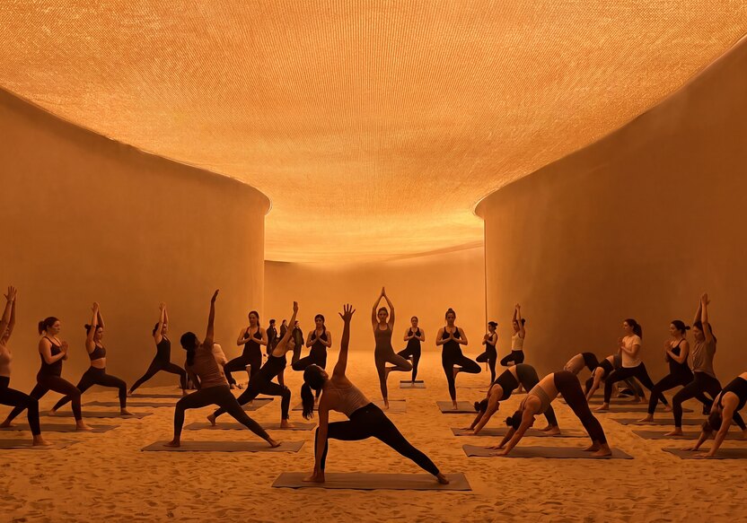 A movement class in an amber hall