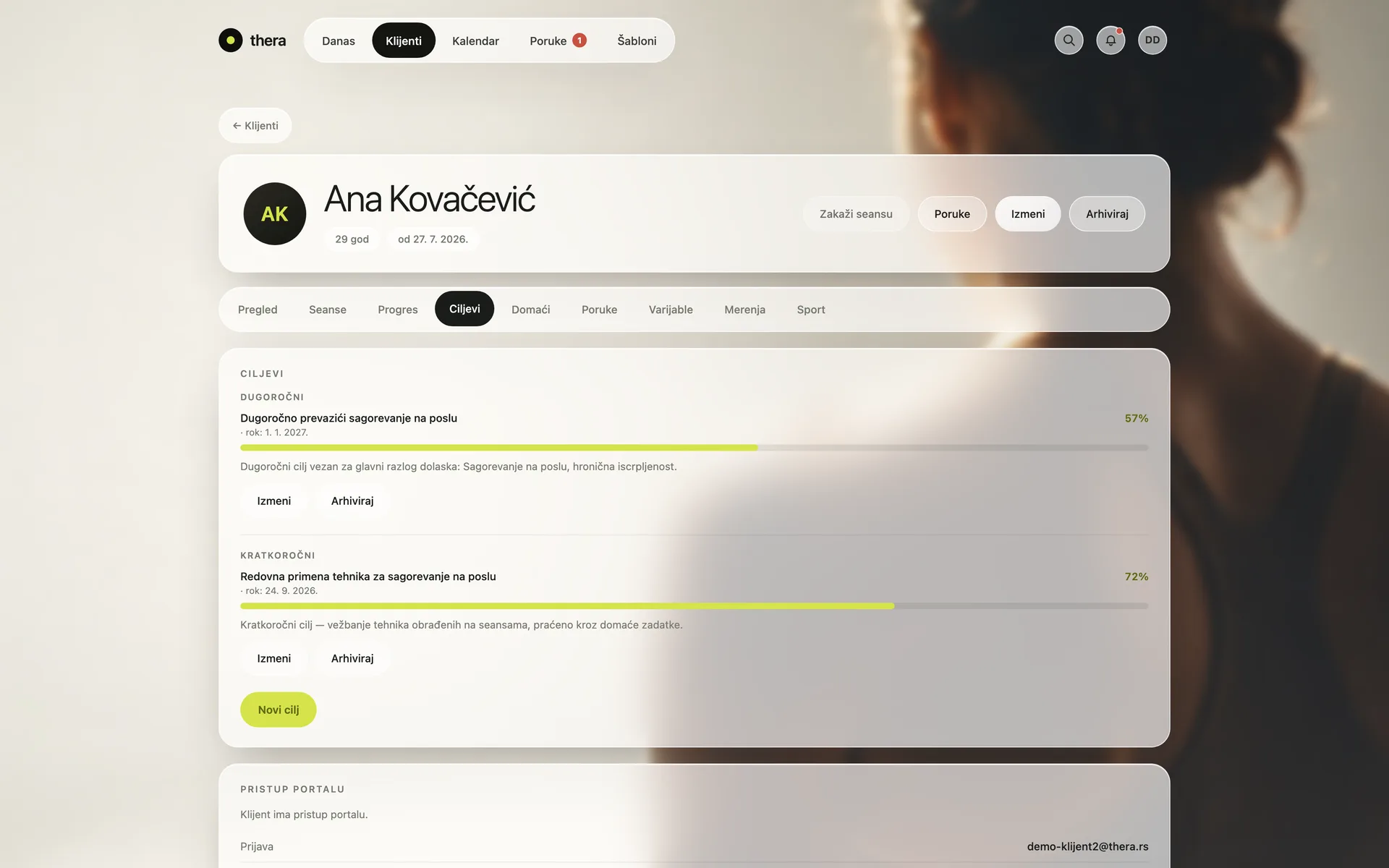 Client goals with progress in thera