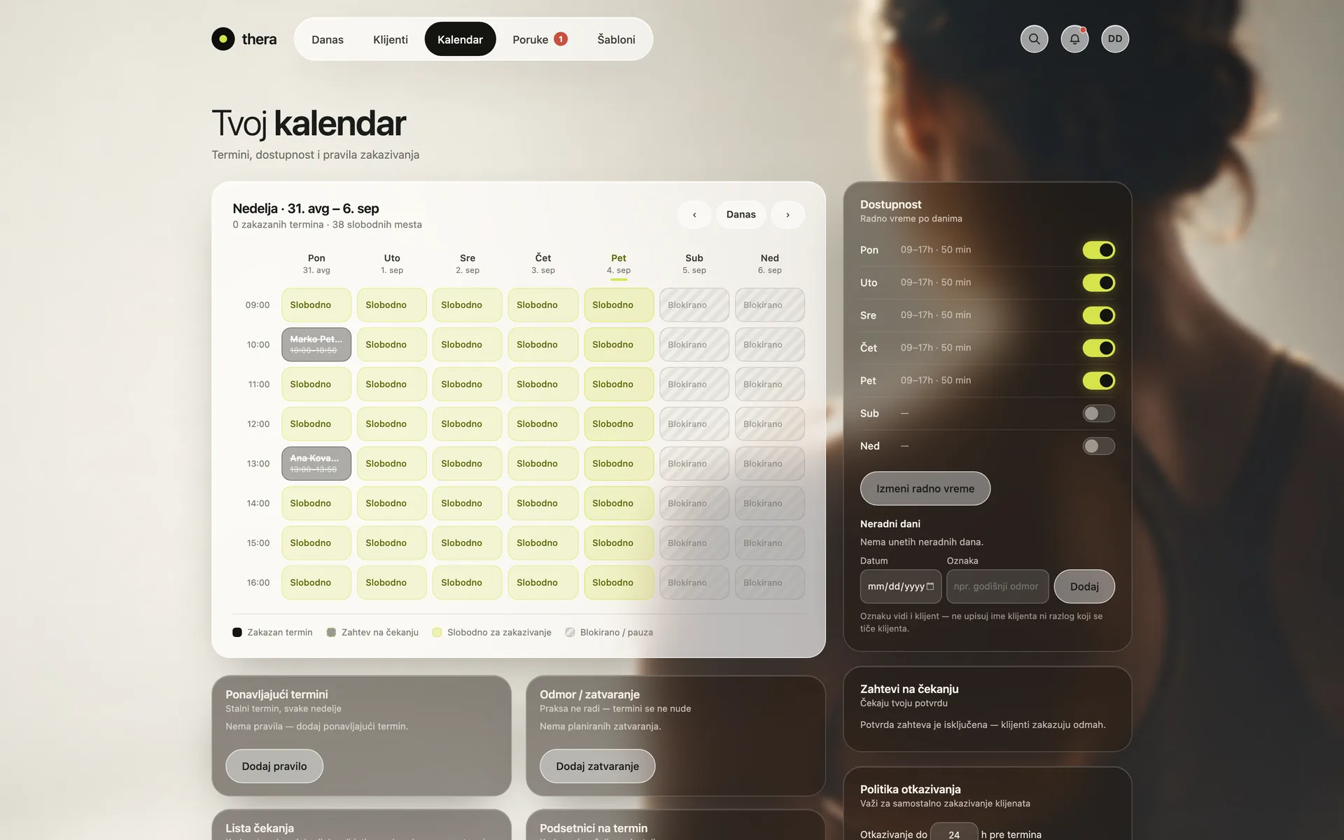 thera calendar - weekly view